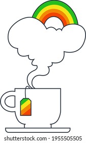Cup of tea with clouds and rainbow vector illustration