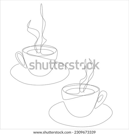 Cup of tea cofee lineart vector illustration