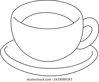 Cup of tea or coffee black and white vector line art illustration