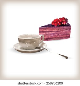 cup of tea or coffee and a cake slice vector 
