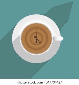 Cup of tea or coffee with a clock