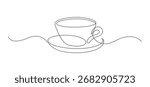 Cup of tea, or coffee. Continuous line drawing. 