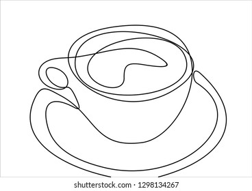 Cup of tea or coffee. Continuous line
