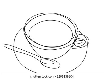 Cup of tea or coffee. Continuous line