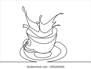 Cup of tea or coffee continuous line drawing