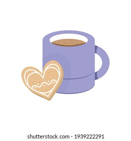 Cup of tea or coffee and cookie. Delicious breakfast