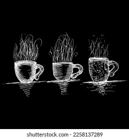 Taza de té y café, vector de doodle