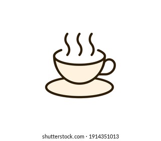 Icono plano de la taza de té o café. Símbolo de esquema único de alta calidad para diseño web o aplicación móvil.  Señales de línea delgada de vacaciones para el logotipo de diseño, tarjeta de visita, etc. Esquema pictograma EPS10