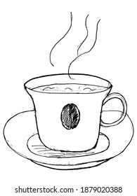 Cup of tea or coffee. Hand drawn, vector illustration. Motives of breakfast and luncheon, cafe and restaurant