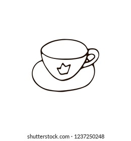 Cup of tea or coffee icon in doodle style. For print, web and brand design