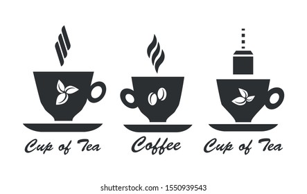 Cup of tea and coffee icon set. Black and white isolated vector illustration.