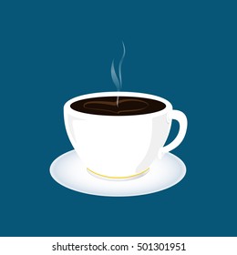 Teebeutel, eine Tasse Kaffee einzeln auf blauem Hintergrund, Vektorillustration Illustration