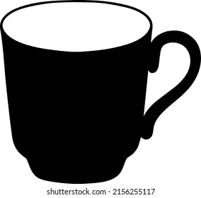 cup of tea or coffee isolated vector hand drawn illustration. Black outline silhouette utensils