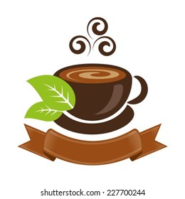 cup of tea or coffee with leaf and ribbon
