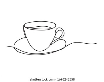 Cup of tea or coffee. Line drawing. - Vector illustration.