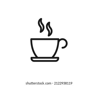 Icono de la copa de té o de la línea de café. Símbolo vectorial en estilo plano y a la moda sobre fondo blanco. El hotel canta por su diseño.