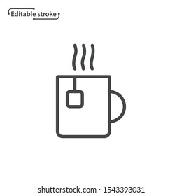 Cup of tea or cup of coffee line vector icon. Editable stroke. 