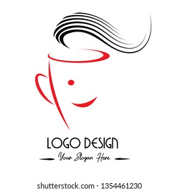 Cup for tea or coffee Logo Design black and red color in eps.10