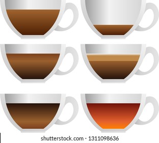 A Cup of tea and coffee in a mug, side view. Vector illustration of tea or coffee drink in section.