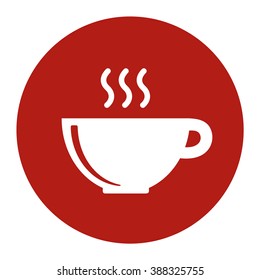 Cup of tea, coffee on a dark red circle, vector icon.
