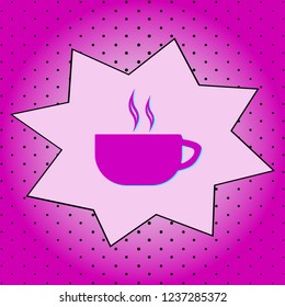 A cup of tea or coffee .Purple icon pop-art background .Vector.