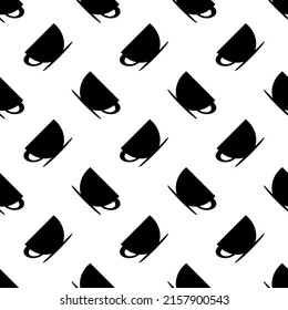 Cup of tea or coffee seamless pattern. Black flat icon cup on white background. Modern design for print on fabric, wrapping paper, wallpaper, packaging. Vector illustration