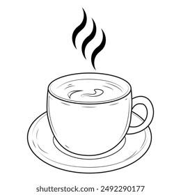 A cup of tea or coffee, a cup of smoke, a black and white image on a white background.
