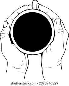 A cup with tea or coffee in two hands