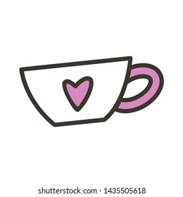 Cup of tea. A cup of coffee. Vector doodle style icon. Stickers for school, backpacks, notebooks, fabrics. Vector illustration in linear flat style. International womens day graphic in vector.
