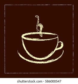 Cup of tea or coffee vector drawn in chalk on dark background. Hand drawn.