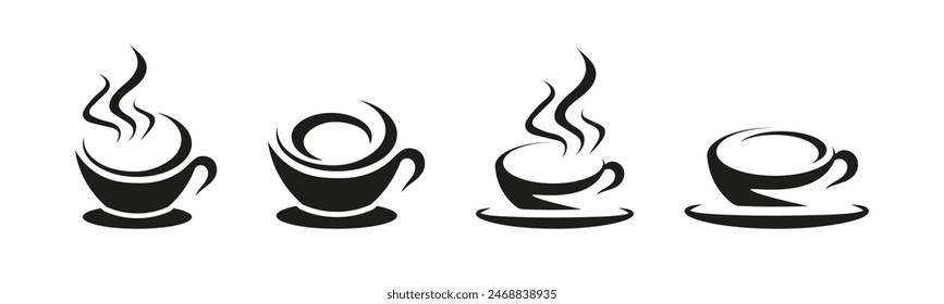 Cup with tea or coffee vector logo collection. Cafe logotype set.