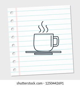Cup of tea or coffee with white and line paper note background template design. Restaurant and business concept logo icon. Vector illustration