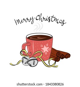 Cup Of Tea Or Coffee. Winter Theme, Christmas Hand-drawn Card. Vector Illustration