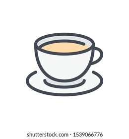 Cup of tea color line icon. Coffee cup with plate vector outline colorful sign.