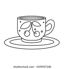 Cup of tea. Coloring page. Black and white vector illustration. 