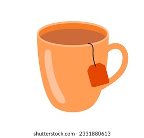 Cup of tea concept. Hot drink and coffee. Beverage and aroma. Traditional morning breakfast. Poster or banner for website. Cartoon flat vector illustration isolated on white background
