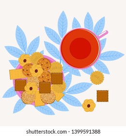 Cup of tea and cookies. Vector illustration