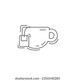 cup of tea with a disposable teabag line icon. cup of tea thin line icon.
