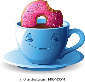 Cup of tea with a doughnut.