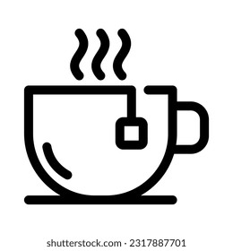 Cup of tea drawing outline icon. Tea bag brewing cooking vector illustration