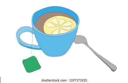 cup with tea drawing, vector, white background