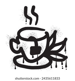 Cup of tea drawn with black spray paint art