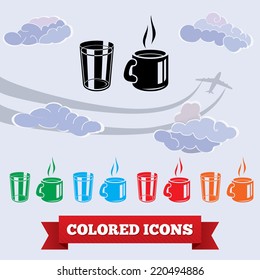 Cup of tea and drink glass icons. Drink symbol. Colored icons on white background. Vector isolated