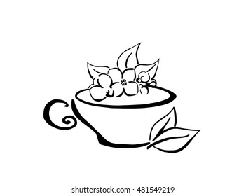 Cup tea drink hand drawn graphics