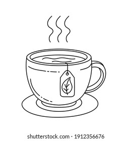 Cup of tea drink Thin line vector illustration. isolated with hand drawn style 