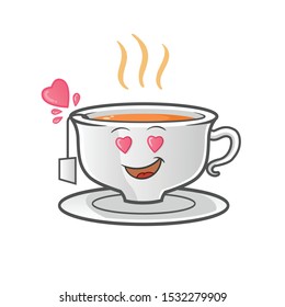 cup of tea fall in love mascot vector cartoon art illustration