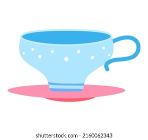 Taza de té - diseño plano de un solo objeto aislado. Imagen minuciosa de la elegante vajilla para el hogar. Servicio de porcelana, desayuno en la cocina, cerámica, bebidas calientes y bebidas