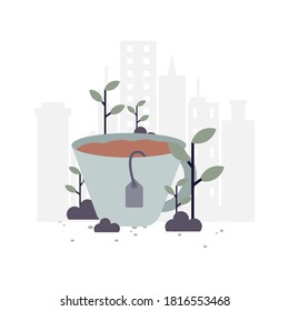 Cup of tea flat illustration.Vector design.Suitable for landing page, ui, website, mobile app, editorial, poster, flyer, article, and banner.