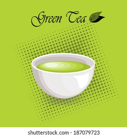 Cup of tea in green background.