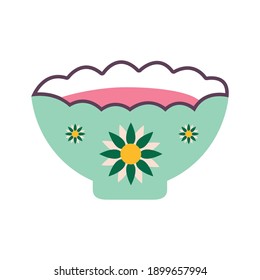 cup of tea with a green color and flowers vector illustration design